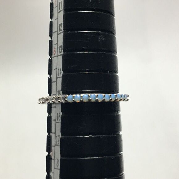 Sterling Silver Eternity Ring Size 7 Light Blue Lab Created Simulated Opal CZ - Picture 7 of 16